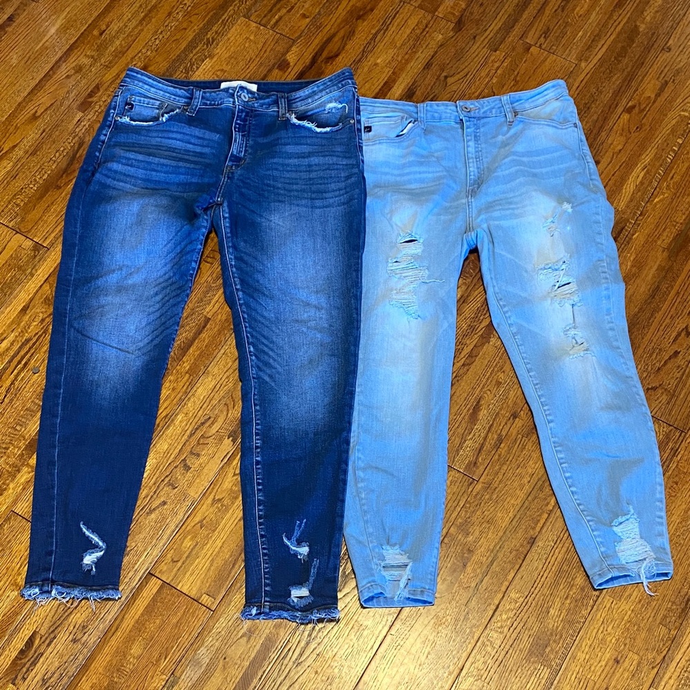 KanCan Distressed Jeans - 2 Pairs: Dark Blue and Light Blue 15/31